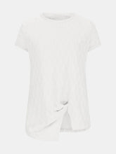 White Textured Short Sleeve Twist Knot Top for Women