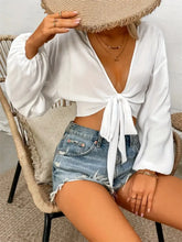White Tie Front Semi Sheer Blouse Swimwear Cover Up