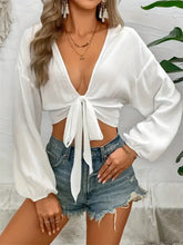 White Tie Front Semi Sheer Blouse Swimwear Cover Up White Swimwear Cover-Ups