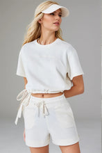 White Tie Waist Crop Top with Moderate Stretch for Women