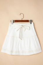 White Tiered Cotton Mini Skirt with Tie Waist