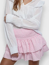 Pink and White Tiered Ruffle Mini Skirt with Smocked Waist Blush Pink