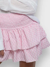 Pink and White Tiered Ruffle Mini Skirt with Smocked Waist