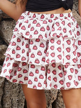 White Tiered Strawberry Print Skirt for Women White