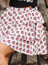 White Tiered Strawberry Print Skirt for Women