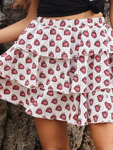 White Tiered Strawberry Print Skirt for Women