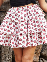 White Tiered Strawberry Print Skirt for Women