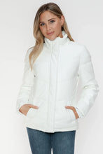 White Turtleneck Puffer Jacket with Pocketed Zip for Women White