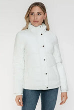 White Turtleneck Puffer Jacket with Pocketed Zip for Women Woman Outerwear