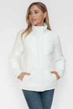 White Turtleneck Puffer Jacket with Pocketed Zip for Women