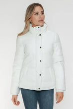 White Turtleneck Puffer Jacket with Pocketed Zip for Women Woman Outerwear