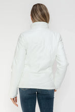 White Turtleneck Puffer Jacket with Pocketed Zip for Women