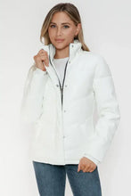 White Turtleneck Puffer Jacket with Pocketed Zip for Women Woman Outerwear