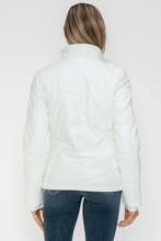 White Turtleneck Puffer Jacket with Pocketed Zip for Women