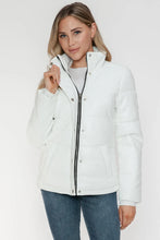 White Turtleneck Puffer Jacket with Pocketed Zip for Women