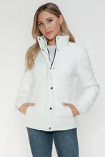 White Turtleneck Puffer Jacket with Pocketed Zip for Women Woman Outerwear
