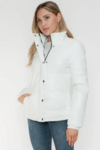 White Turtleneck Puffer Jacket with Pocketed Zip for Women Woman Outerwear