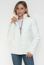 White Turtleneck Puffer Jacket with Pocketed Zip for Women Woman Outerwear