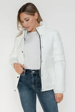 White Turtleneck Puffer Jacket with Pocketed Zip for Women Woman Outerwear