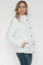 White Turtleneck Puffer Jacket with Pocketed Zip for Women Woman Outerwear