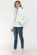 White Turtleneck Puffer Jacket with Pocketed Zip for Women Woman Outerwear