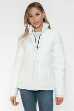 White Turtleneck Puffer Jacket with Pocketed Zip for Women Woman Outerwear
