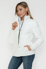 White Turtleneck Puffer Jacket with Pocketed Zip for Women Woman Outerwear