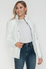 White Turtleneck Puffer Jacket with Pocketed Zip for Women Woman Outerwear