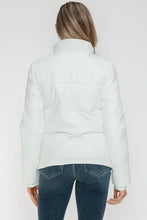 Womens white turtleneck puffer jacket with pocketed zip