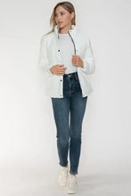 White Turtleneck Puffer Jacket with Pocketed Zip for Women Woman Outerwear