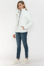 White Turtleneck Puffer Jacket with Pocketed Zip for Women Woman Outerwear