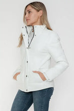White Turtleneck Puffer Jacket with Pocketed Zip for Women Woman Outerwear