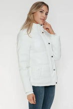 White Turtleneck Puffer Jacket with Pocketed Zip for Women Woman Outerwear