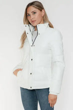 White Turtleneck Puffer Jacket with Pocketed Zip for Women Woman Outerwear