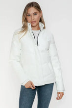 White Turtleneck Puffer Jacket with Pocketed Zip for Women Woman Outerwear