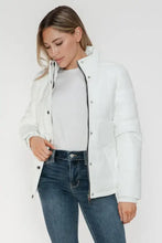White Turtleneck Puffer Jacket with Pocketed Zip for Women Woman Outerwear