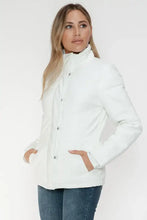 White Turtleneck Puffer Jacket with Pocketed Zip for Women Woman Outerwear
