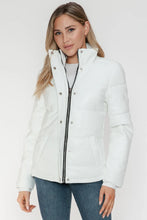 White Turtleneck Puffer Jacket with Pocketed Zip for Women