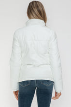 White Turtleneck Puffer Jacket with Pocketed Zip for Women