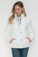 White Turtleneck Puffer Jacket with Pocketed Zip for Women White