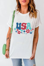 White USA Floral Design Womens T-Shirt