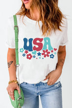 White USA Floral Design Womens T-Shirt