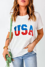 White USA graphic t-shirt for women in red, white, blue design