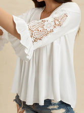 White V-Neck Blouse with Lace Sleeves