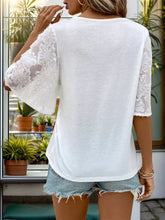 White V Neck Blouse with Lace Sleeves