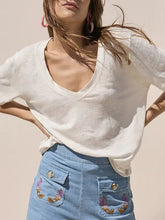 White V-Neck Cotton Blend T-Shirt for Women White Woman T Shirts