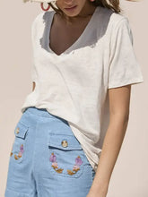 White V-Neck Cotton Blend T-Shirt for Women Woman T Shirts