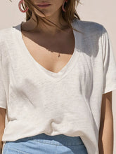 White V-Neck Cotton Blend T-Shirt for Women