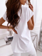 White V-Neck Short Sleeve T Shirt for Women Basic Style