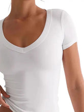 White V-Neck T-Shirt and Thong Set for Women Woman T Shirts